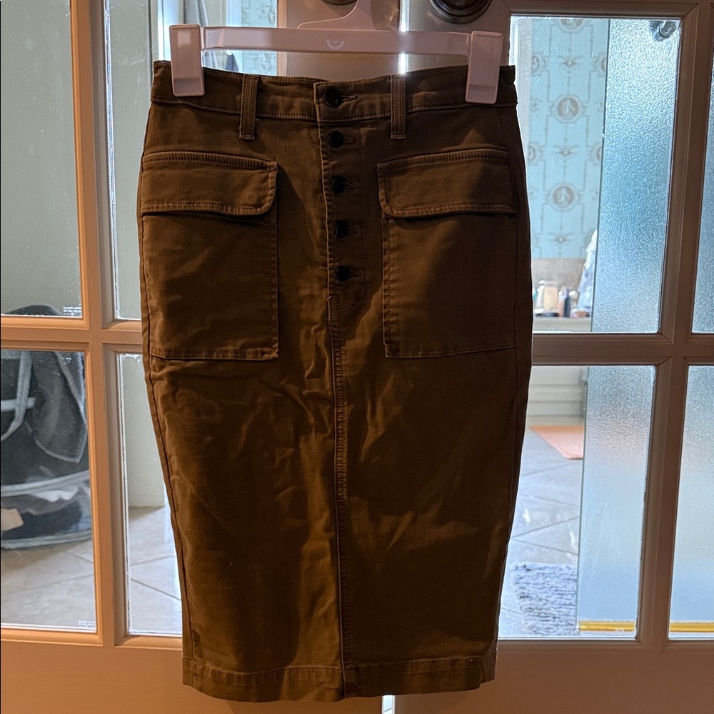 J Brand Olive Buttoned Pencil Skirt
